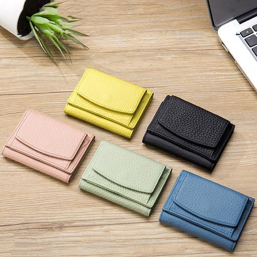Leather Coin Purse Wallet, Handmade RFID Blocking Card Holder with Button Closure