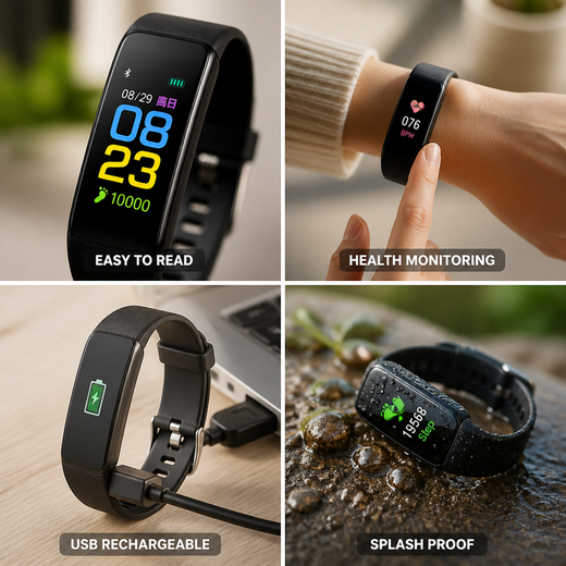 Smartwatch for Seniors, Simple LED Watch with Heart Rate, Blood Pressure, Step & Sleep Tracking