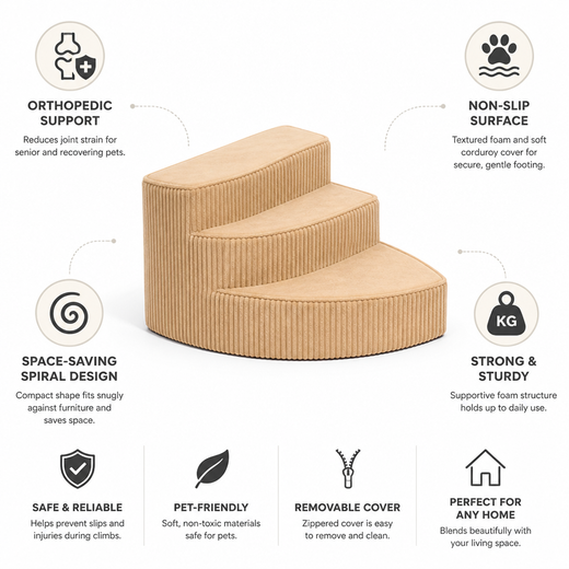 Dog Stairs, Orthopedic Non-Slip Foam Pet Steps for Small to Medium Dogs & Senior Pets