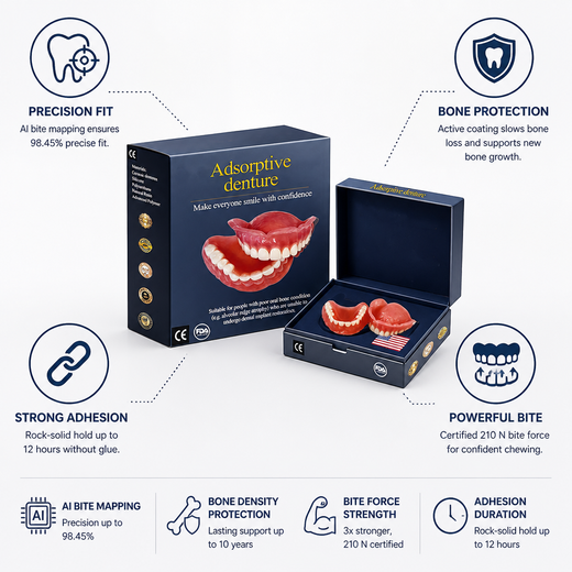 Custom-Fit Dentures, Cosmetic Upper & Lower Dentures with 12-Hour Hold for a Natural-Looking Smile