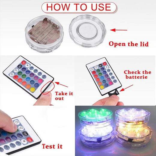 Submersible LED Lights, Waterproof Underwater Pool Lights with Remote & Suction Cups for Ponds & Parties