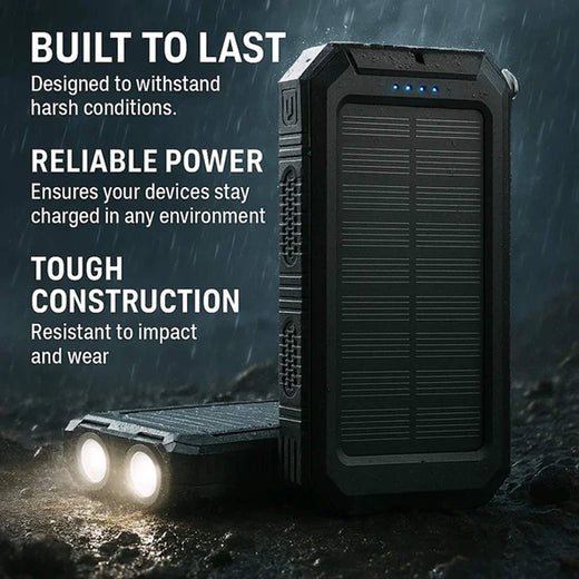 Solar Power Bank 500000mAh, Waterproof Portable Charger with Dual USB & LED Flashlight for Camping