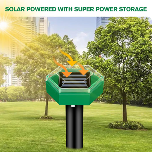 Solar Mole Repellent, 4 Pack Ultrasonic Stakes for Gophers, Voles & Burrowing Pests in Lawn & Garden