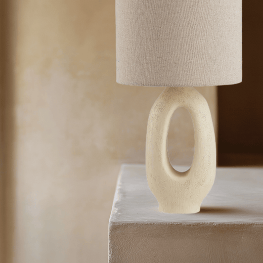 Modern Table Lamp, Sculptural Linen Shade Lamp for Bedroom & Living Room