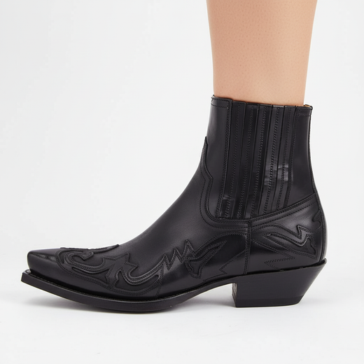 Cowboy Boots, Embroidered Leather Western Boots with Rubber Sole in Black & Brown, EU 35 to 46