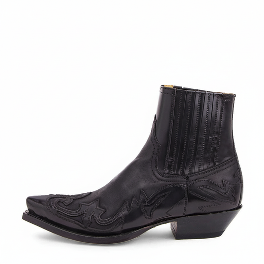 Cowboy Boots, Embroidered Leather Western Boots with Rubber Sole in Black & Brown, EU 35 to 46