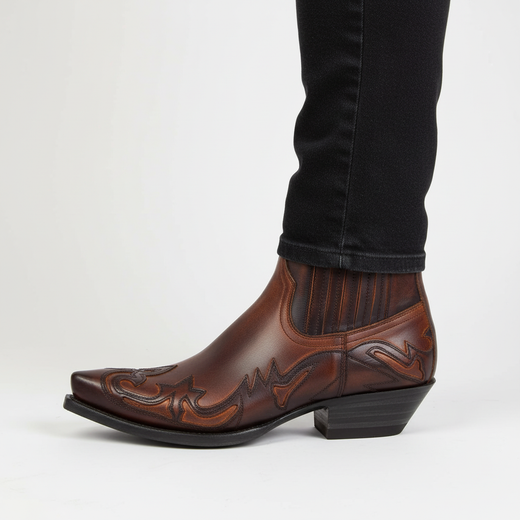 Cowboy Boots, Embroidered Leather Western Boots with Rubber Sole in Black & Brown, EU 35 to 46