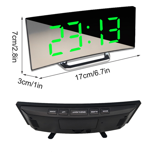 Digital Alarm Clock, Curved LED Mirror Clock with Auto Dimming, Temperature Display & Snooze