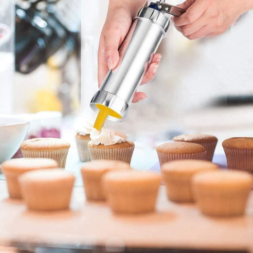 Cookie Press, Stainless Steel Cookie Maker with 20 Shapes & 4 Nozzles for Baking