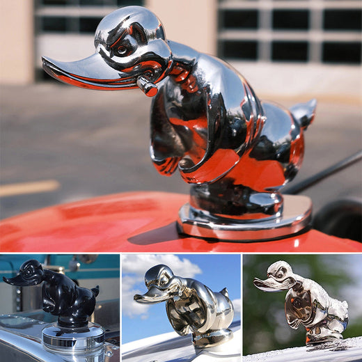 Rubber Duck Hood Ornament, Angry Duck Chrome Radiator Emblem with Pin Mount, Universal Fit