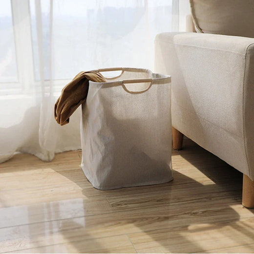 Foldable Laundry Basket, Japanese Style Cotton Linen Storage Basket with Handles for Clothes & Towels