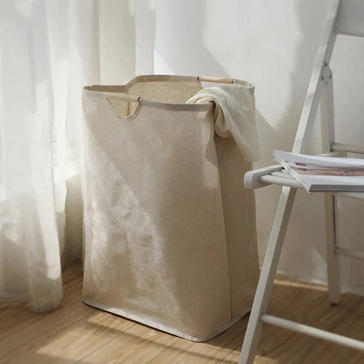 Foldable Laundry Basket, Japanese Style Cotton Linen Storage Basket with Handles for Clothes & Towels