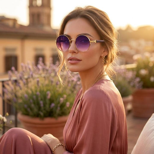 Round Retro Sunglasses, UV400 Lightweight Metal Frame Sunglasses for Men & Women
