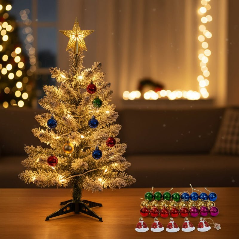 Pre Decorated Tabletop Christmas Tree 24 Inch, Mini Artificial Christmas Tree with Ornaments Set, Small Christmas Tree for Table Decor