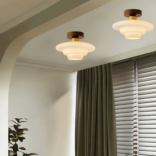 Walnut Ceiling Light, Scandinavian Wood & Glass E27 Lamp for Hallway, Kitchen & Dining Room