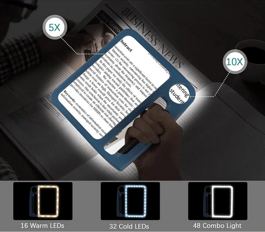 LED Reading Magnifier, Handheld 5x 10x Magnifying Glass with 48 LEDs for Small Print & Labels