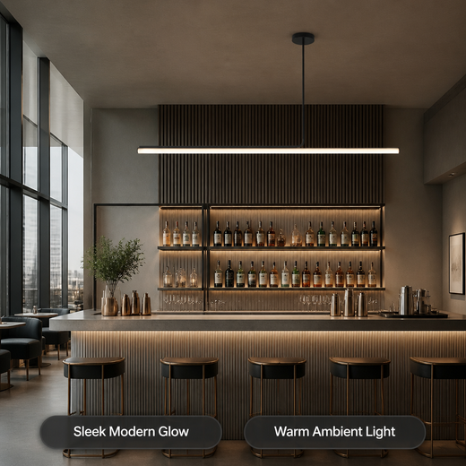 Linear LED Pendant Light, Minimalist Long Tube Metal Hanging Light for Dining & Work Areas