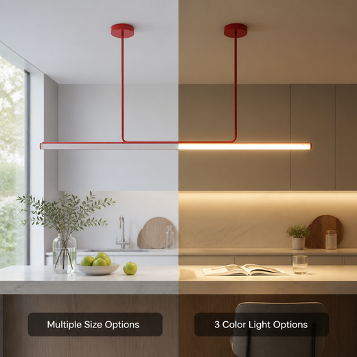 Linear LED Pendant Light, Minimalist Long Tube Metal Hanging Light for Dining & Work Areas