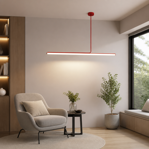 Linear LED Pendant Light, Minimalist Long Tube Metal Hanging Light for Dining & Work Areas