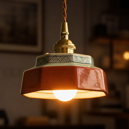 Ceramic Pendant Light, Vintage Hand Painted LED Hanging Lamp for Living & Dining Room