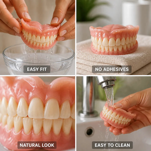 Denture Set, Heat-Forming Cosmetic Dentures with Custom Fit at Home, No Adhesive Needed