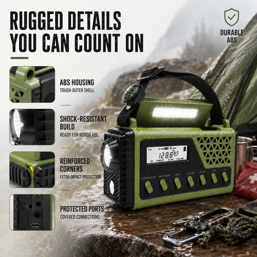 Emergency Hand Crank Radio, Solar AM FM Shortwave Radio with Bluetooth Speaker, Flashlight & Power Bank