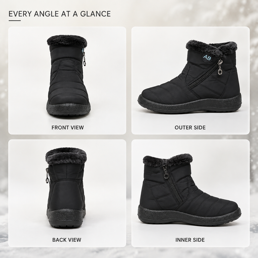 Waterproof Winter Boots, Warm Plush-Lined Ankle Boots with Side Zipper & Slip-Resistant Sole