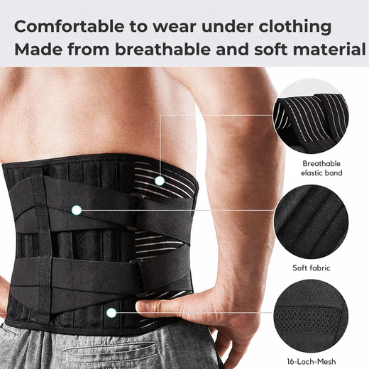 Lower Back Support Belt, Lumbar Brace with 4 Aluminum Stays for Work, Sports & Daily Wear