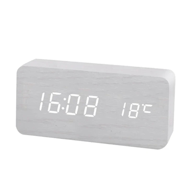 Digital Wood Alarm Clock, LED Display, Silent Operation