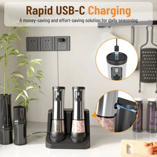 POWERMAHL Rechargeable Electric Salt and Pepper Grinder Set