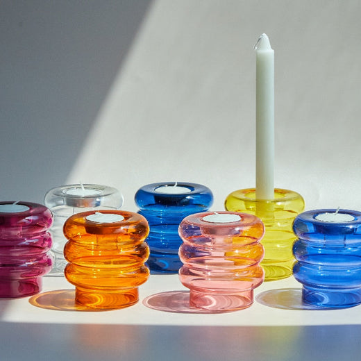 Glass Candle Holder, Spiral Taper Candle Holder