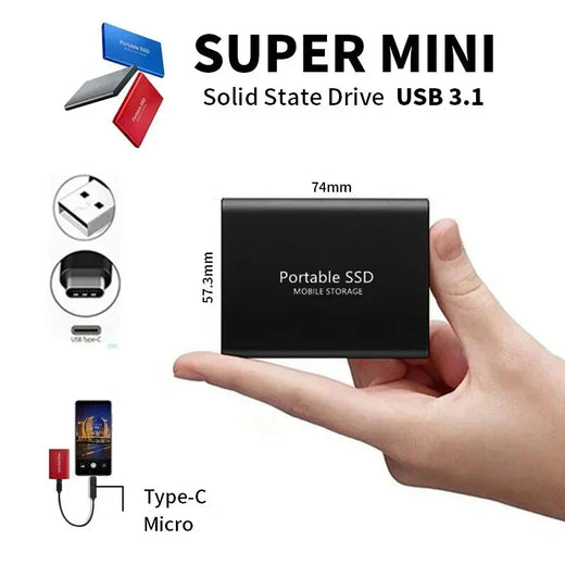 Portable SSD External Hard Drive 2TB, High Speed USB 3.1 Type-C Solid State Drive for PC & Mac