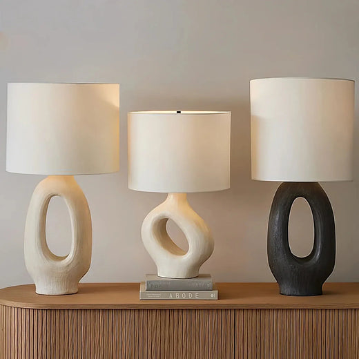 Modern Table Lamp, Sculptural Linen Shade Lamp for Bedroom & Living Room