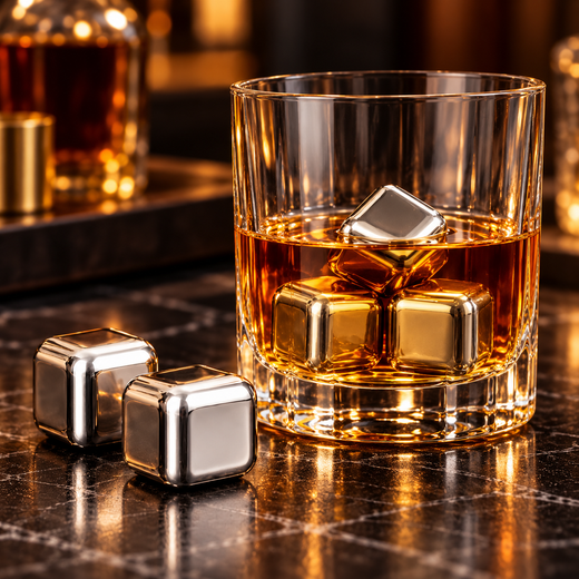 Whiskey Stones Set of 6, Stainless Steel Reusable Ice Cubes for Drinks