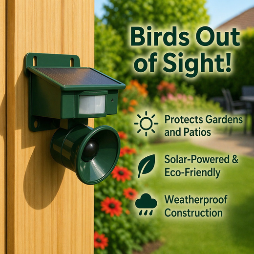 Solar Bird Deterrent, Motion Sensor Bird Repellent with Predator Calls for Pigeons, Crows & Magpies
