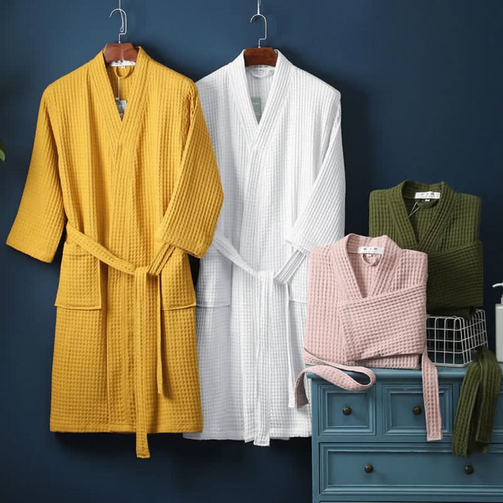 COTTONLUXE Waffle V-Neck Bathrobe