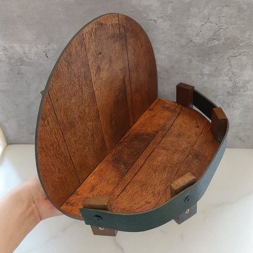 Whiskey Barrel Wall Shelf, Round Wood Bottle Display for Home Bar