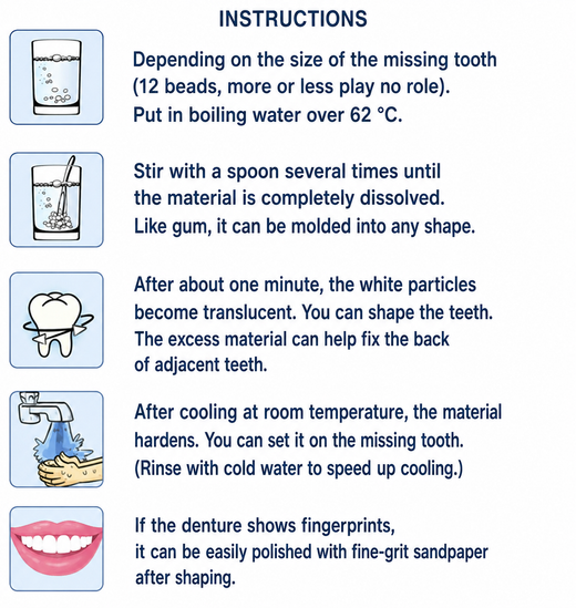 Temporary Tooth Repair Kit, Moldable Resin for Filling Tooth Gaps & Missing Teeth
