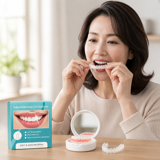 Adjustable Denture Set with Storage Box, Comfort Fit Cosmetic Upper & Lower Dentures for Men & Women