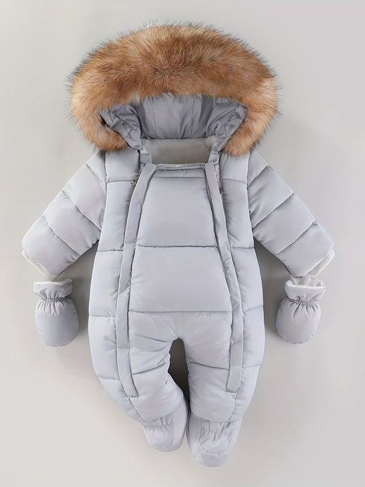 Baby Winter Snowsuit, Quilted Hooded Bunting with Mittens and Covered Feet for Ages 3 Months to 2 Years
