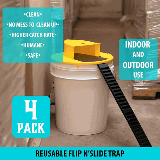 Bucket Mouse Trap, 4 Pack Flip Lid Mouse Traps for 5 Gallon Buckets, Reusable for Home, Garage & Barn