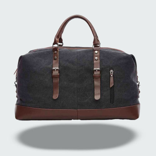 Canvas Duffel Bag for Men, Leather Trim Travel Weekender with Shoulder Strap & Multiple Pockets
