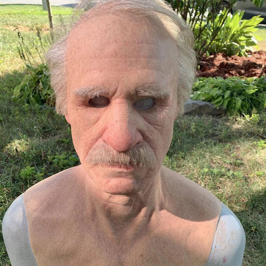 Old Man Mask, Creepy Realistic Latex Halloween Mask for Adults with Movable Mouth