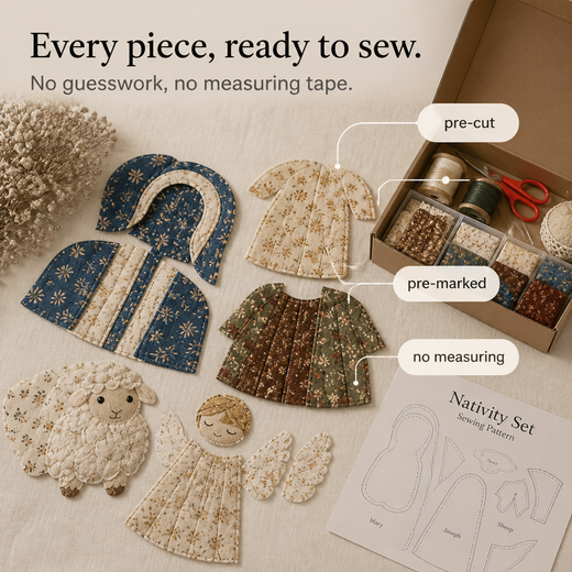 Nativity Scene Sewing Kit, Hand Stitched Patchwork Fabric Christmas Craft Kit for Beginners