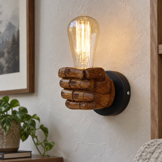 Hand Wall Lamp, Vintage Fist Wall Light with Exposed Bulb