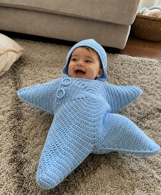 Crochet Baby Blanket, Hooded Star Shaped Cotton Blanket with Button for Babies & Toddlers