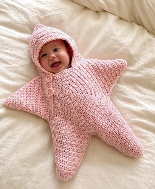 Crochet Baby Blanket, Hooded Star Shaped Cotton Blanket with Button for Babies & Toddlers