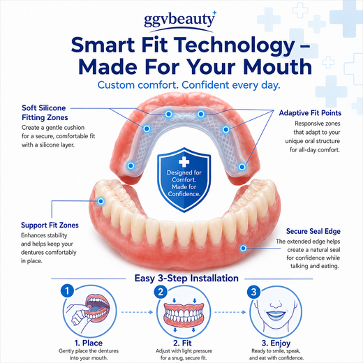 Custom Fit Dentures at Home, Upper & Lower Cosmetic Denture Set for a Natural-Looking Smile