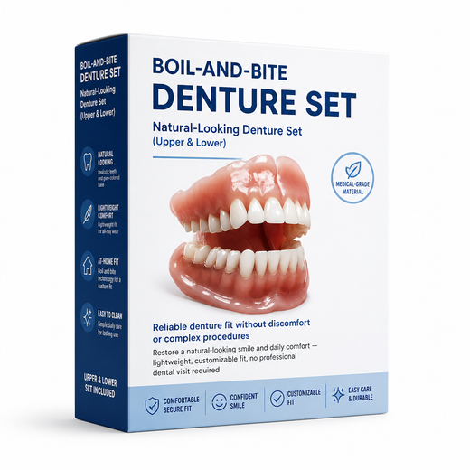 Boil and Bite Dentures Set, Natural Looking Upper & Lower Cosmetic Dentures