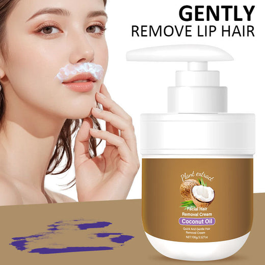 Facial Hair Removal Cream, Gentle Plant-Based Depilatory Cream for Face with Aloe Vera & Coconut Oil
